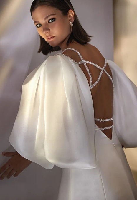 side view close-up Nicole Milano Meira wedding dress