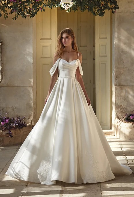 front view of Nicole Milano Zora wedding dress