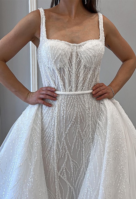 close-up front view of Blanche Bridal Aria wedding gown