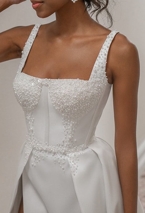 close-up of Blanche Bridal Rue wedding dress