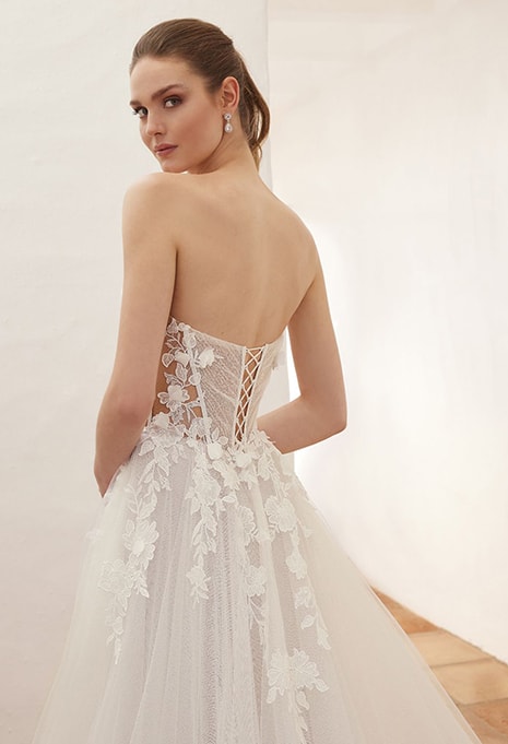 close-up back view of Love by Enzoani Carlin wedding dress