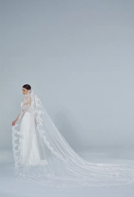 back view of bride wearing Pronovias V-LA40 veil