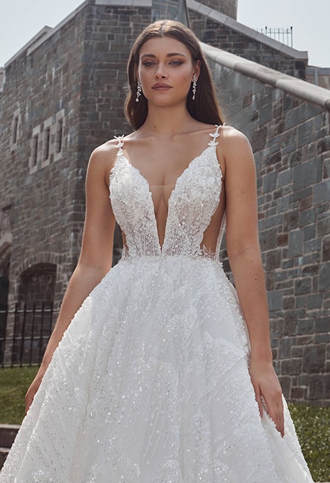 close-up of Calla Blanche Fantasia wedding gown