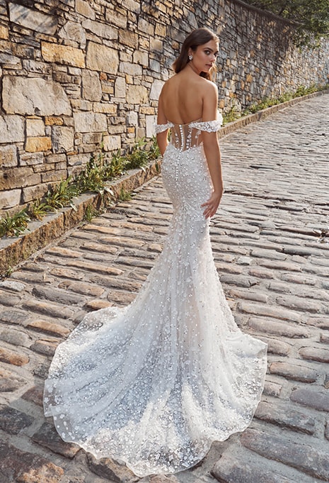 back view of Calla Blanche Mercedes wedding gown