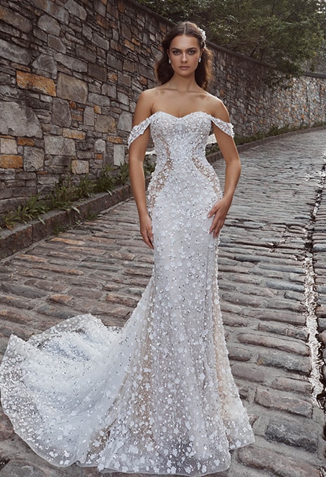 front view of Calla Blanche Mercedes wedding gown