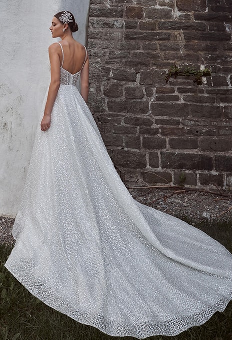 side view of Calla Blanche Philipa wedding dress
