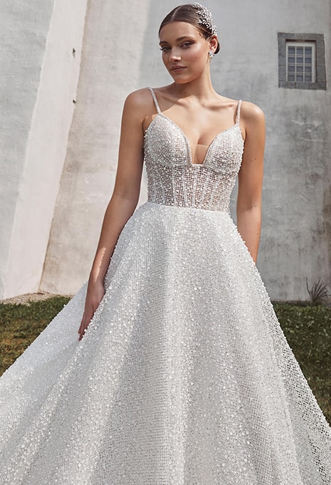front view of Calla Blanche Philipa wedding dress