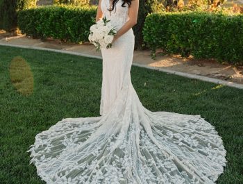 Karoza bride Natalie smiling for portrait in her dress