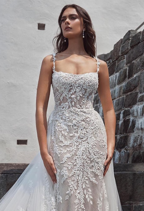 front view of Calla Blanche Shaughna wedding gown