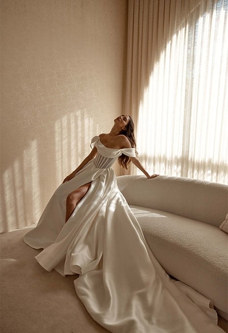 Try on the Blanche Bridal Gaia Gown in Los Angeles, CA | Karoza Bridal