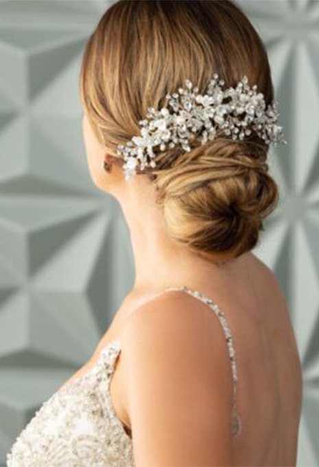 close-up of a hair clip in brides hair