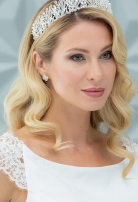 close-up of tiara on brides head