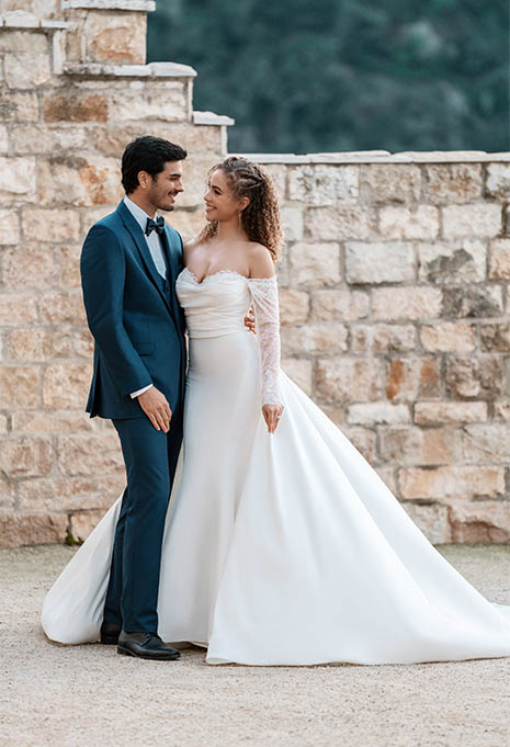 bride wearing Allure Bridals A1256T Overskirt in wedding portrait