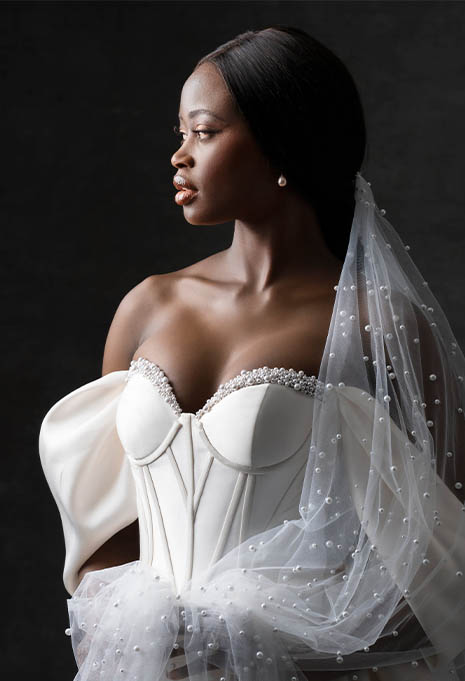 close-up of side view of Allure Bridals C740 wedding gown