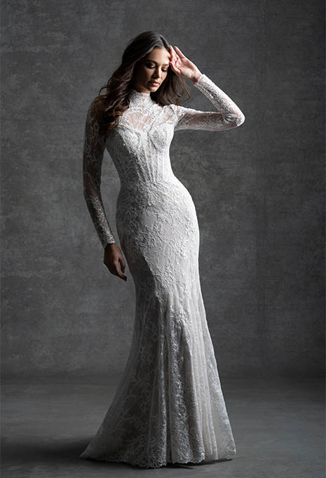 Allure Bridals C749 front view of gown with sleeves