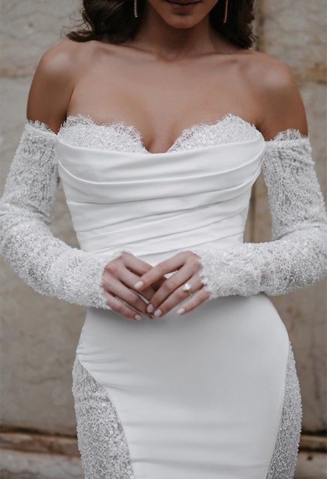 close-up of Allure Bridals Emelia wedding gown