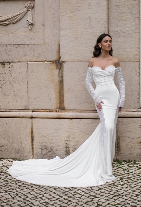 front view of Allure Bridals Emelia wedding gown