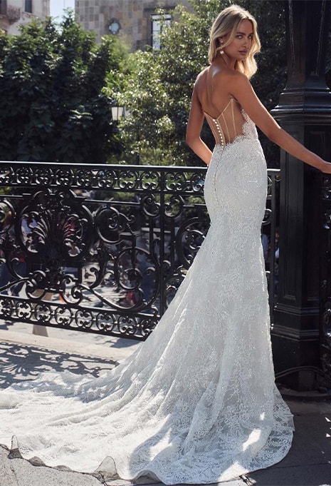 back/side view of Calla Blanche Lenny wedding gown
