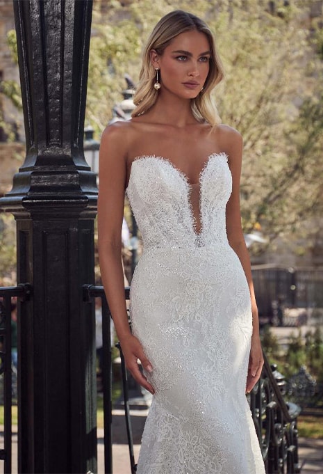 close-up of Calla Blanche Lenny wedding gown