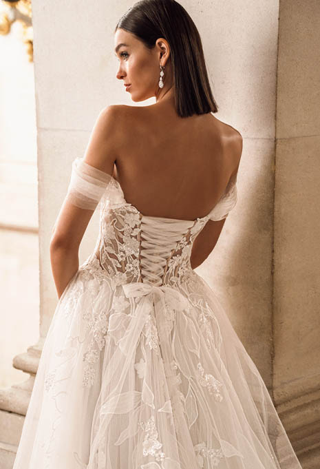 close-up back view of Élysée Fae wedding gown