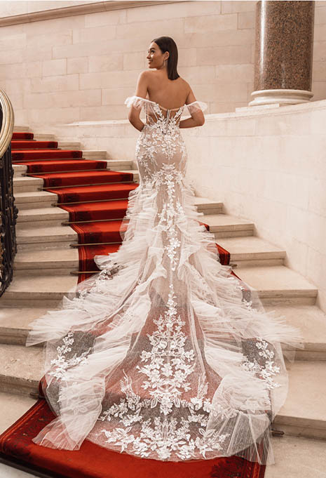 close-up back view of Élysée Fawne wedding gown