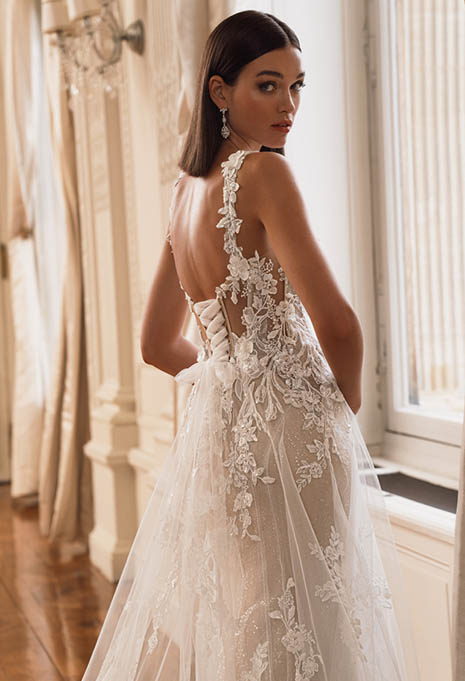 close-up side view of Élysée Femie wedding gown