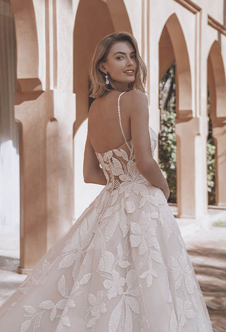 side view close-up of Enzoani Umi wedding gown
