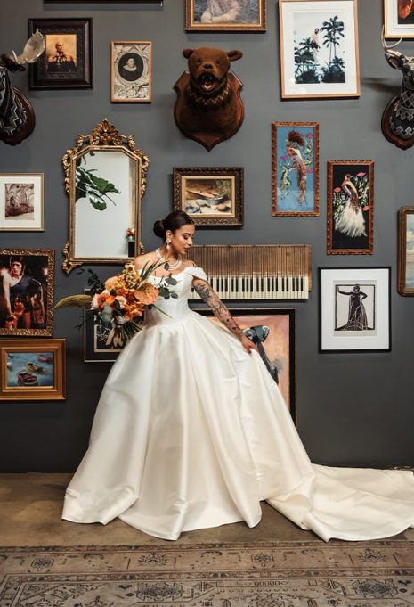 Gabriela Shaker smiling in her wedding gown