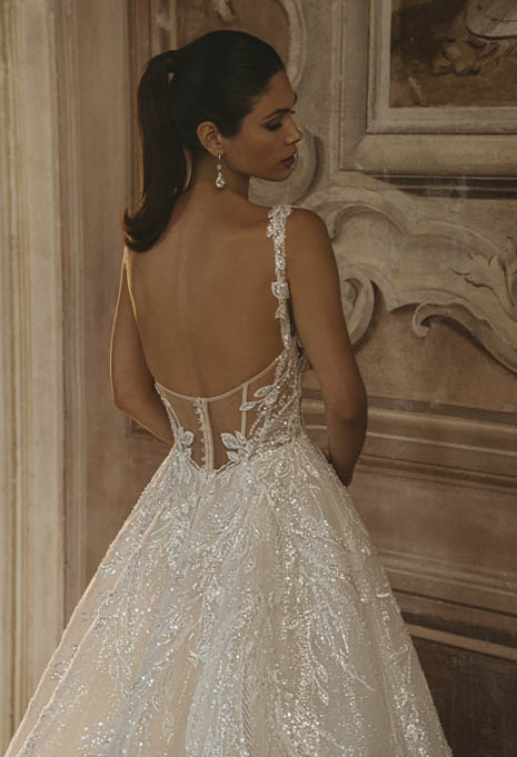close-up back view of PEN LIV Cassia wedding gown