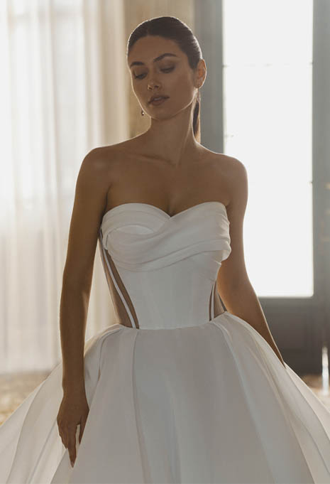 close-up front view of pen liv chandra wedding gown