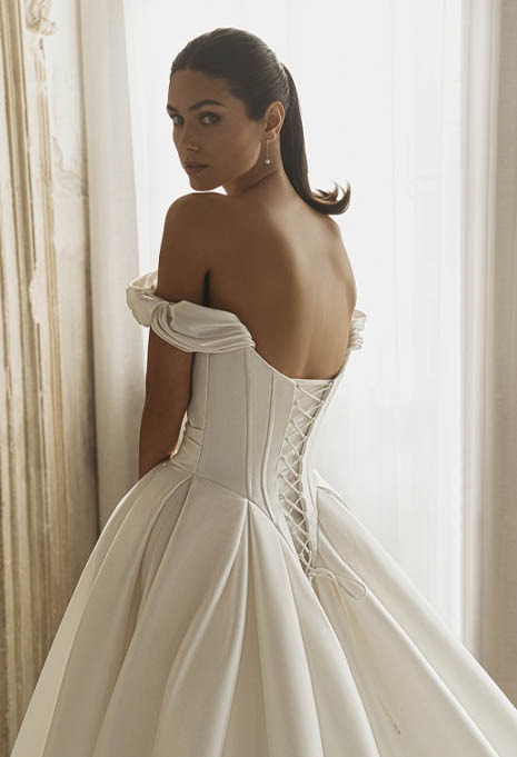 close-up side view of PEN LIV Charlean wedding gown