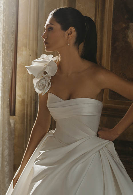 close-up side view of PEN LIV Coco wedding gown