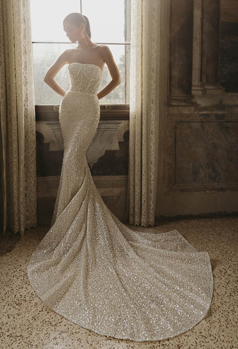 front view of PEN LIV Crystal wedding gown