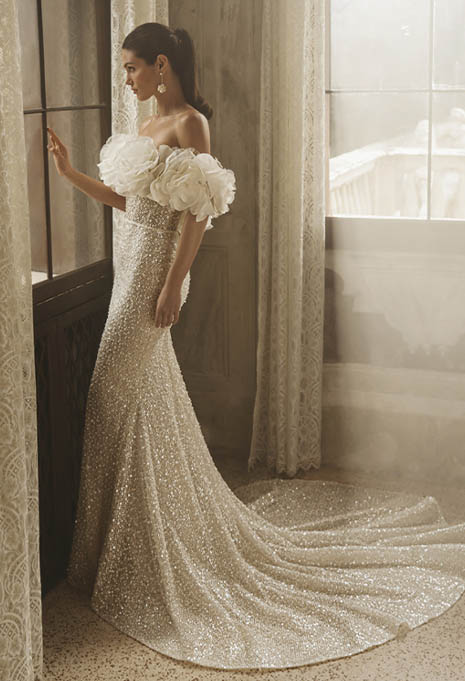 side view of PEN LIV Crystal wedding gown