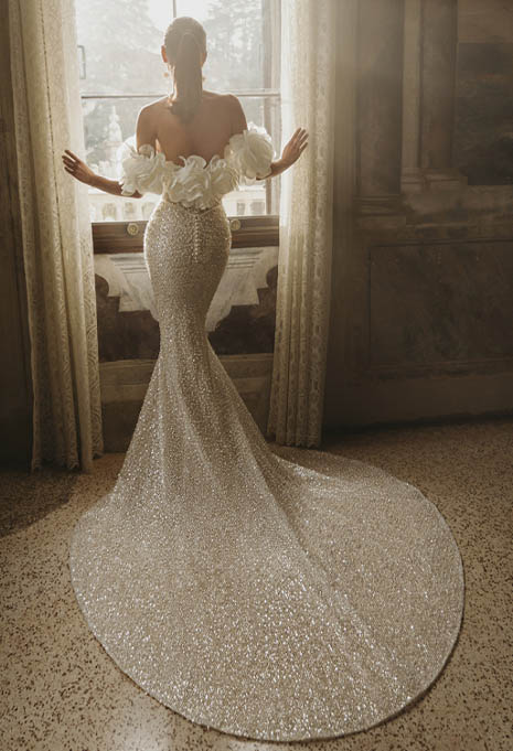 back view of PEN LIV Crystal wedding gown