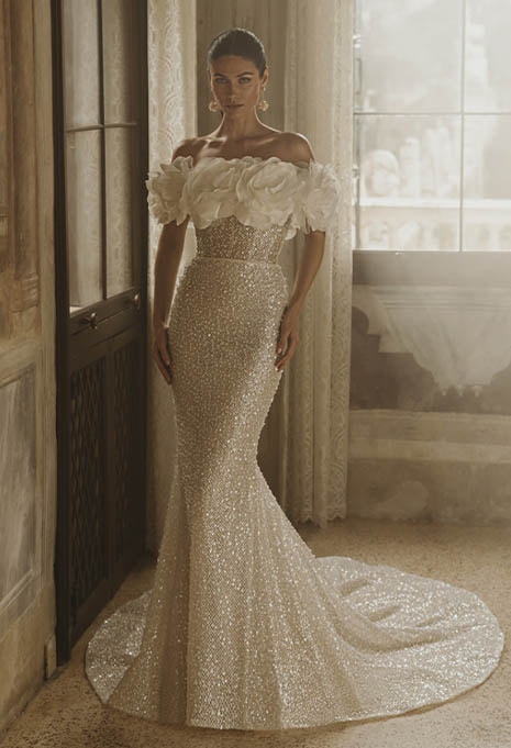 front view of PEN LIV Crystal wedding gown