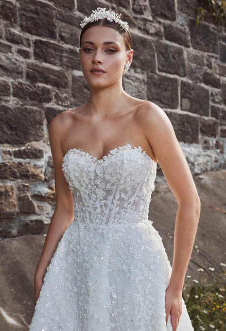 close-up front view of Calla Blanche Josephine wedding gown
