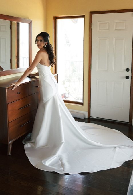 side view of lori wedding gown