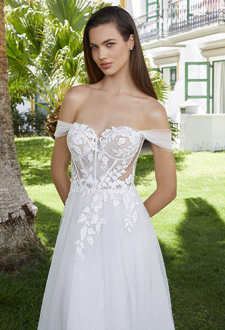 close-up front view of Love by Enzoani Bernadine wedding gown