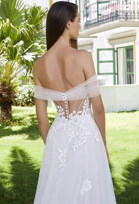 close-up back view of Love by Enzoani Bernadine wedding gown