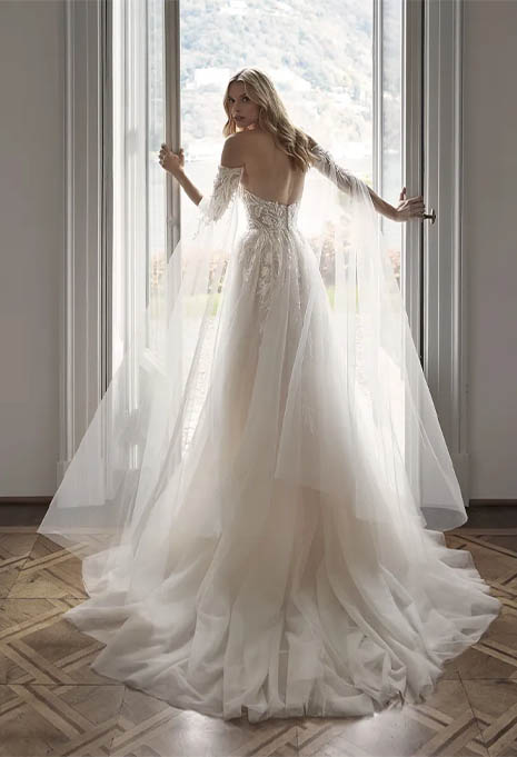 back view of Nicole Milano Dunia wedding gown