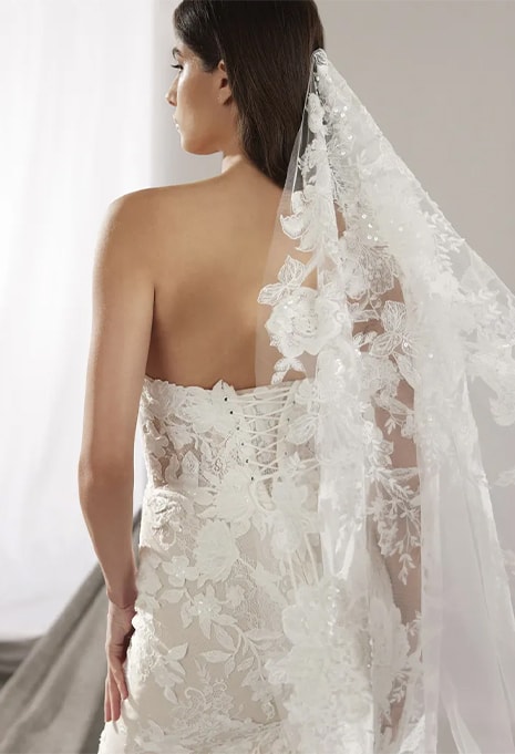 close-up back view of Pronovias Hart wedding gown
