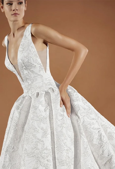 close-up front view of Pronovias Kareena wedding gown