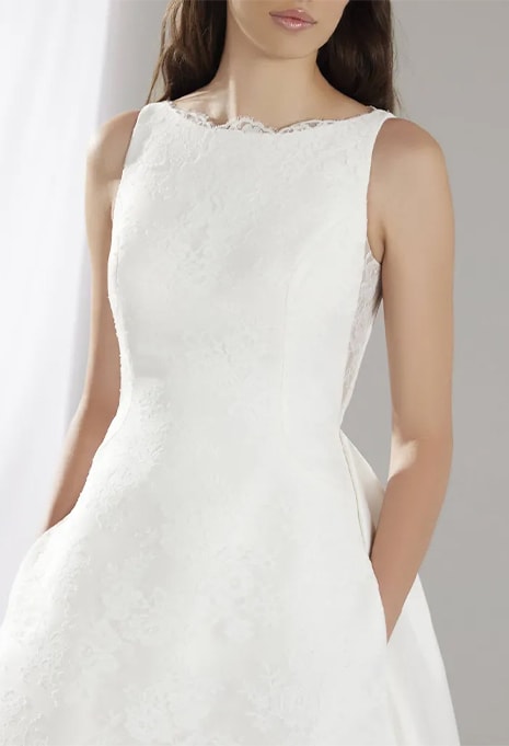 close-up front view of Pronovias Origin wedding gown