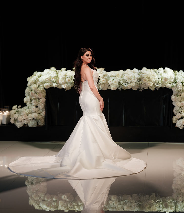 mary smiling in her wedding gown