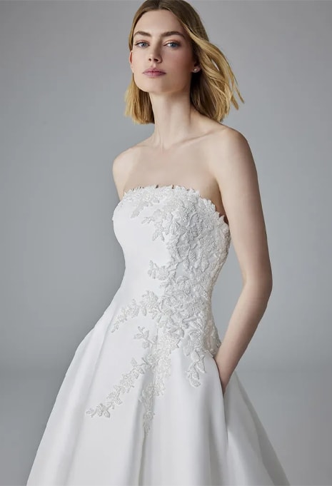 close-up front view of Pronovias Galen wedding gown