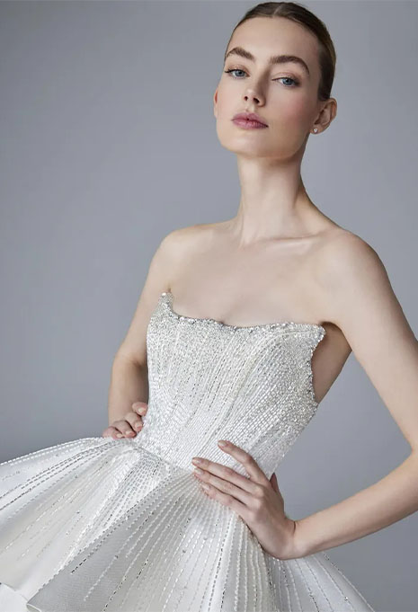 close-up front view of Pronovias Merveilleux wedding gown