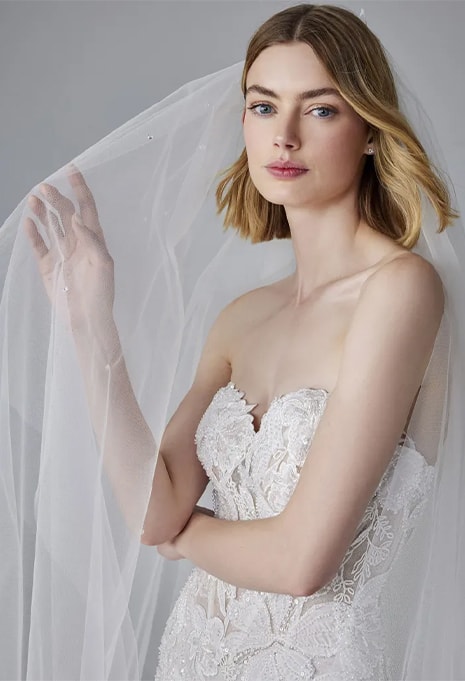 close-up front view of Pronovias Nuage wedding gown