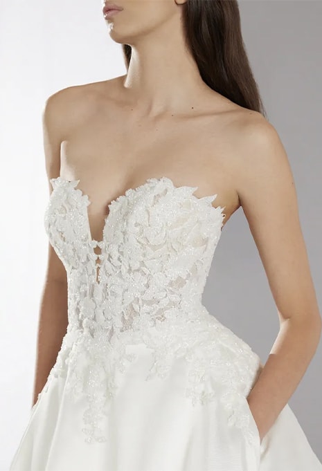 close-up front view of Pronovias Once wedding gown