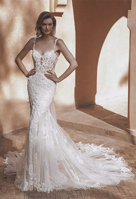 front view of. Enzoani Ursuline wedding gown